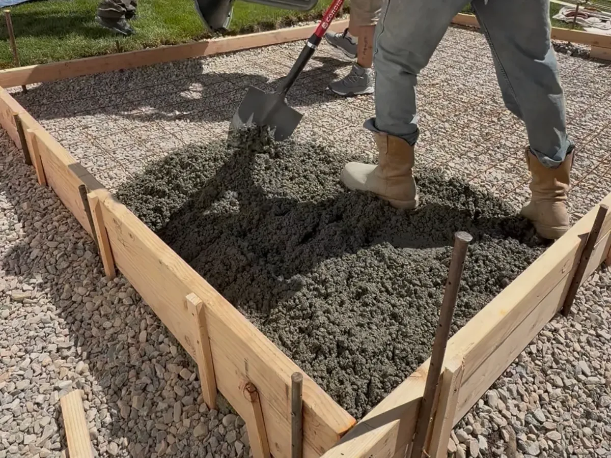 ShedPro LLC crew pouring a reinforced concrete shed pad in Utah