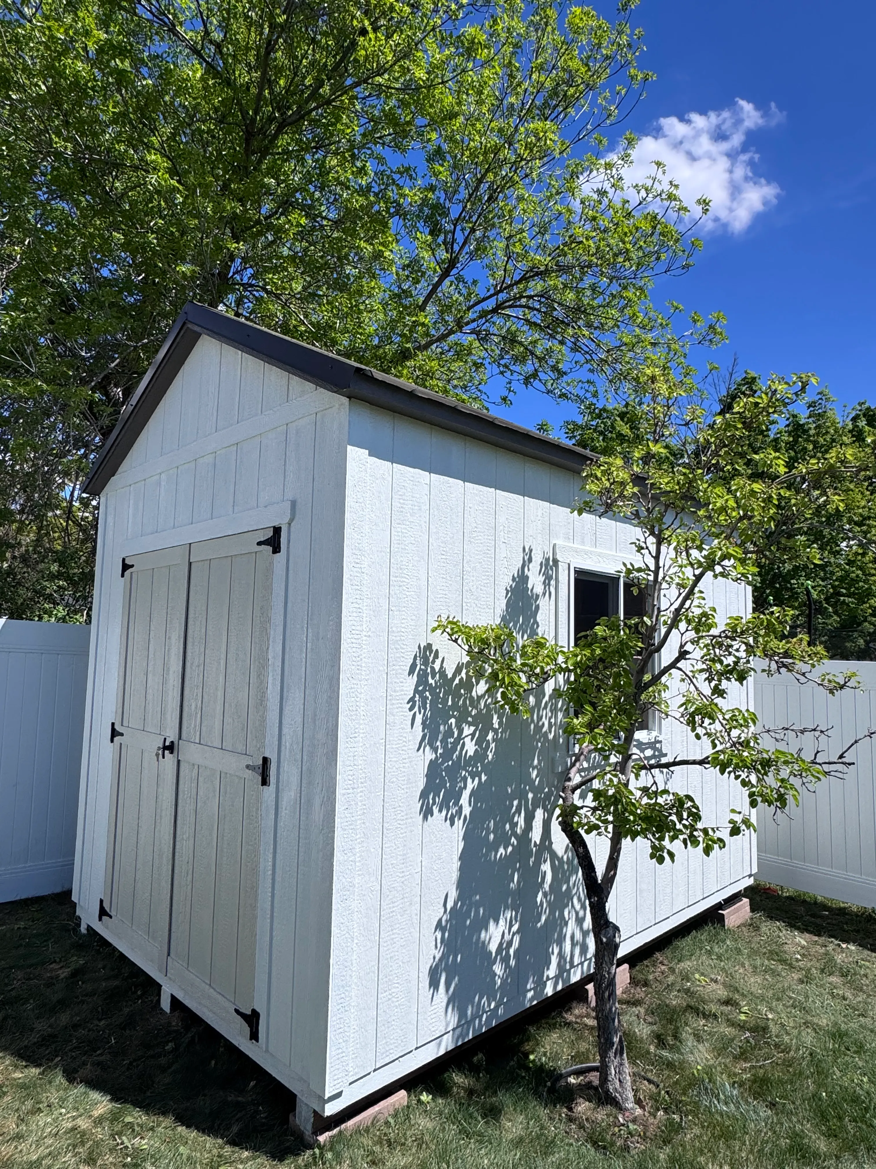 White A-frame shed Kaysville Utah