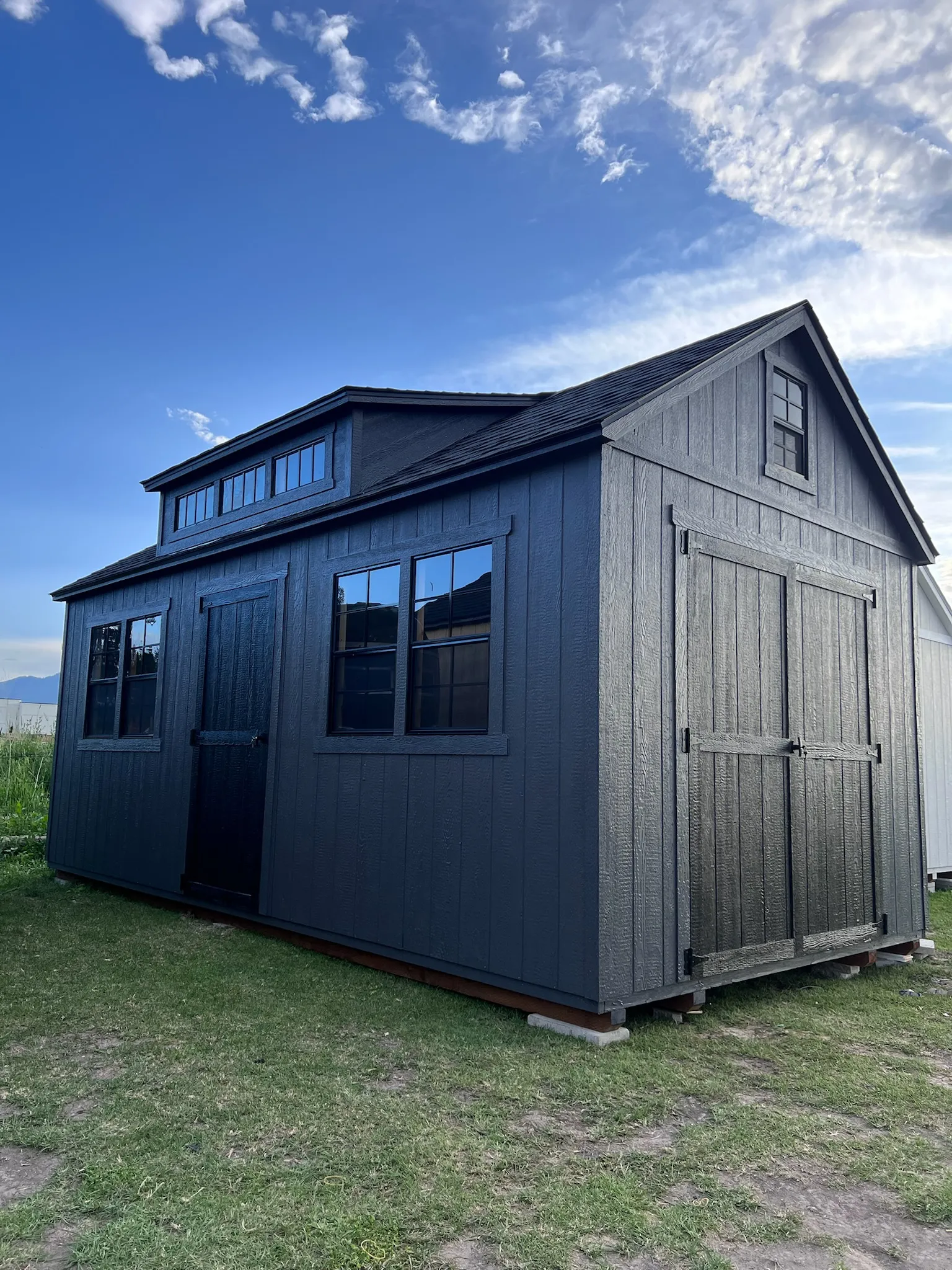 Navy gambrel shed with dormer Logan Utah